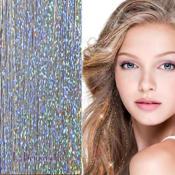 Bling Silberne Glitzer-Haarverlängerungen 100 Stück Glitzer-Haarverlängerungen 80 cm – Silber – | Fashiongirl