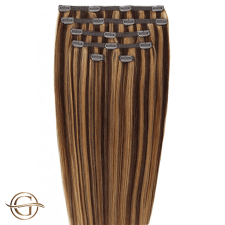 Haarverlängerungen zum Anklipsen #4/27 Braun/Blond-Mix – 7 Sets – 60 cm | Gold24 – | Fashiongirl
