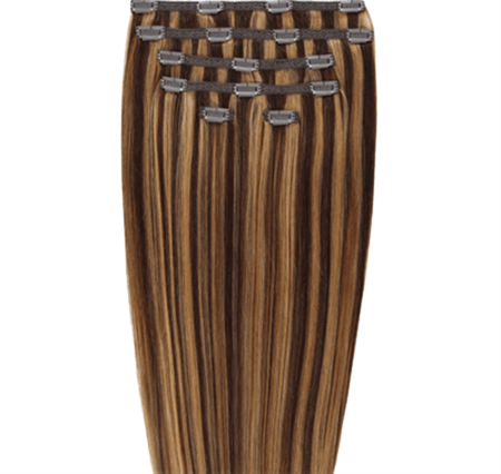 Haarverlängerungen zum Anklipsen #4/27 Braun/Blond-Mix – 7 Sets – 60 cm | Gold24 – | Fashiongirl