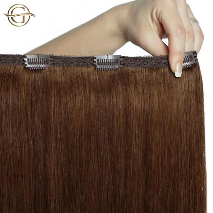 Clip-in-Haarverlängerungen #6 Hellbraun – 7 Sets – 50 cm | Gold24 – | Fashiongirl