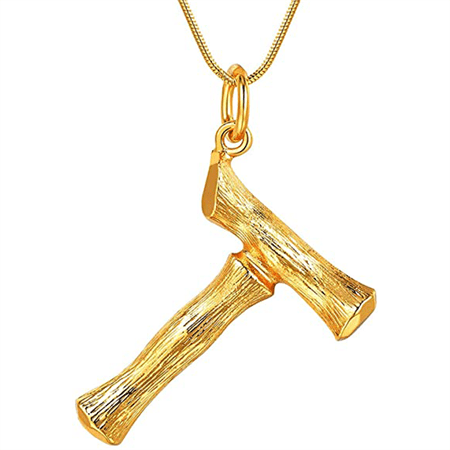 Gold Bamboo Alphabet / Letter Necklace – T – | Fashiongirl