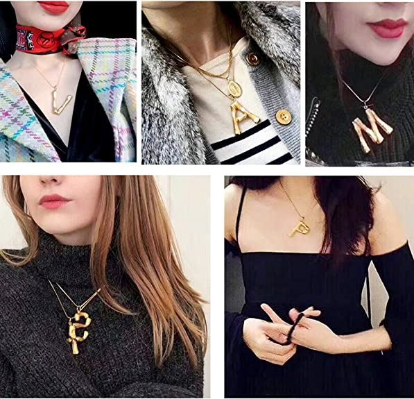 Gold Bamboo Alphabet / Letter Necklace – W – | Fashiongirl