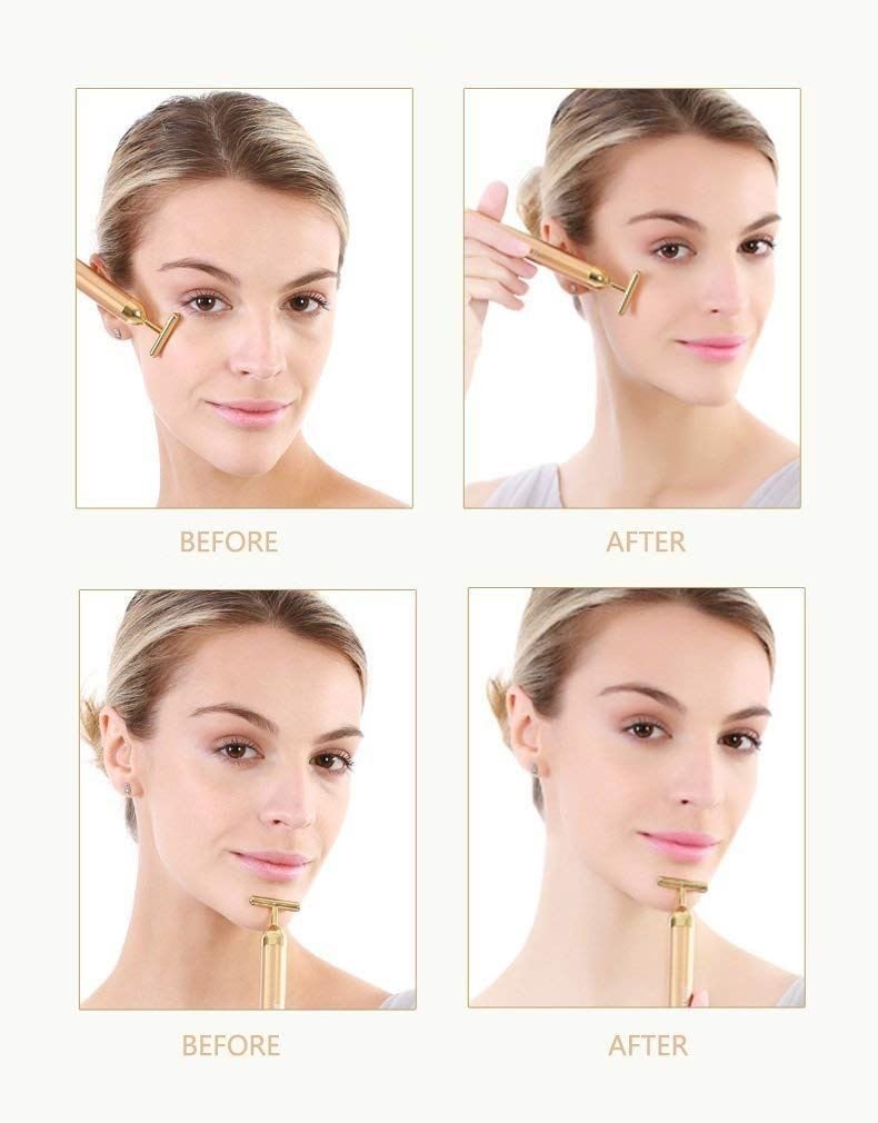 Gold-Gesichtsmassagegerät – T-Bar Beauty Lifter Vibrating – Anti-Falten-Massageroller – | Fashiongirl