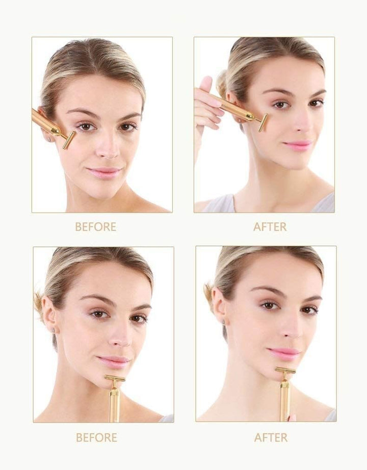 Gold-Gesichtsmassagegerät – T-Bar Beauty Lifter Vibrating – Anti-Falten-Massageroller – | Fashiongirl