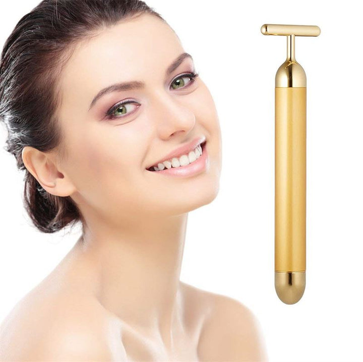Gold-Gesichtsmassagegerät – T-Bar Beauty Lifter Vibrating – Anti-Falten-Massageroller – | Fashiongirl