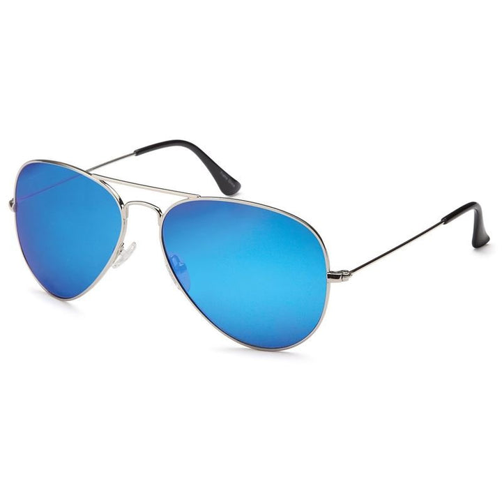 Lux Aviator Pilot Sonnenbrille – blaue Gläser mit silbernem Rahmen – | Fashiongirl