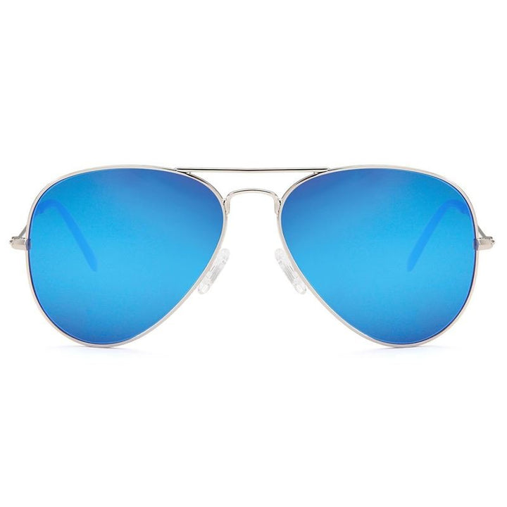 Lux Aviator Pilot Sonnenbrille – blaue Gläser mit silbernem Rahmen – | Fashiongirl