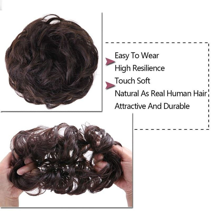 Messy Bun Hair Elastic with Curly Artificial Hair - #2/33 Dark Brown &amp; Dark Reddish Brown Mix - Hair Accessories