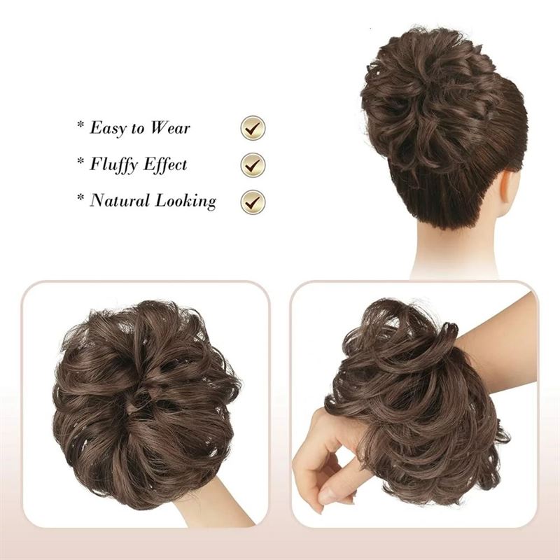 Messy Bun Hair elastic with curly artificial hair - 4/30# Chocolate Brown - Hair Accessories | Fashiongirl