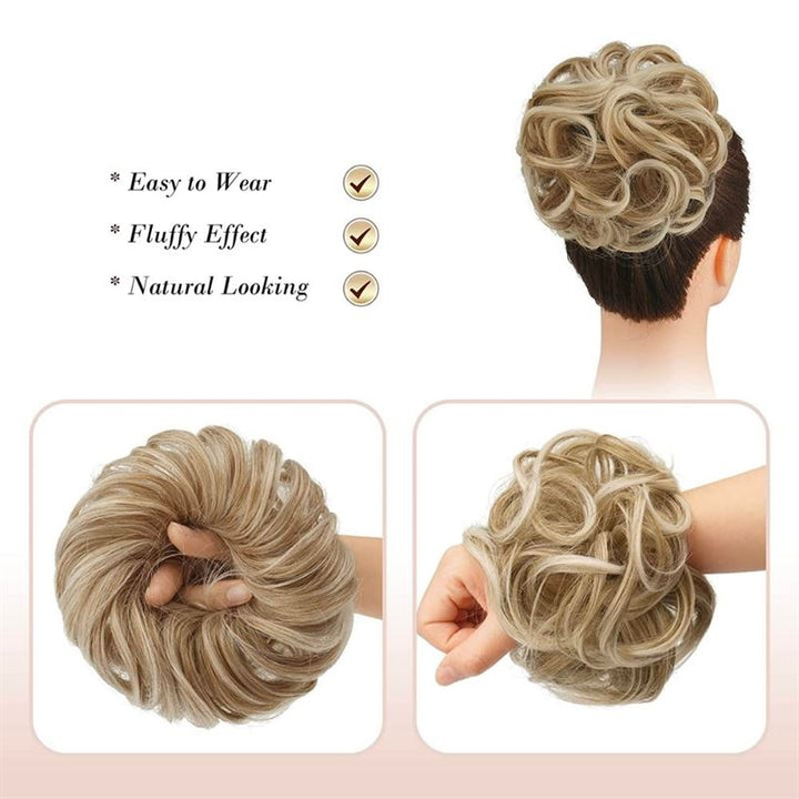 Messy Bun Haargummi mit lockigem Kunsthaar – 6AT88 Erdbeerblond & Platinblond – Haaraccessoires | Fashiongirl