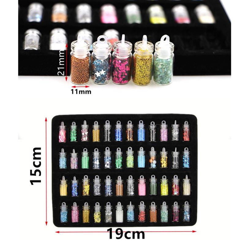 Nageldekoration / Nageldekorationsset für die Maniküre mit Perlen, Pailletten, Glitzer und Diamanten – 48 Flaschen – | Fashiongirl