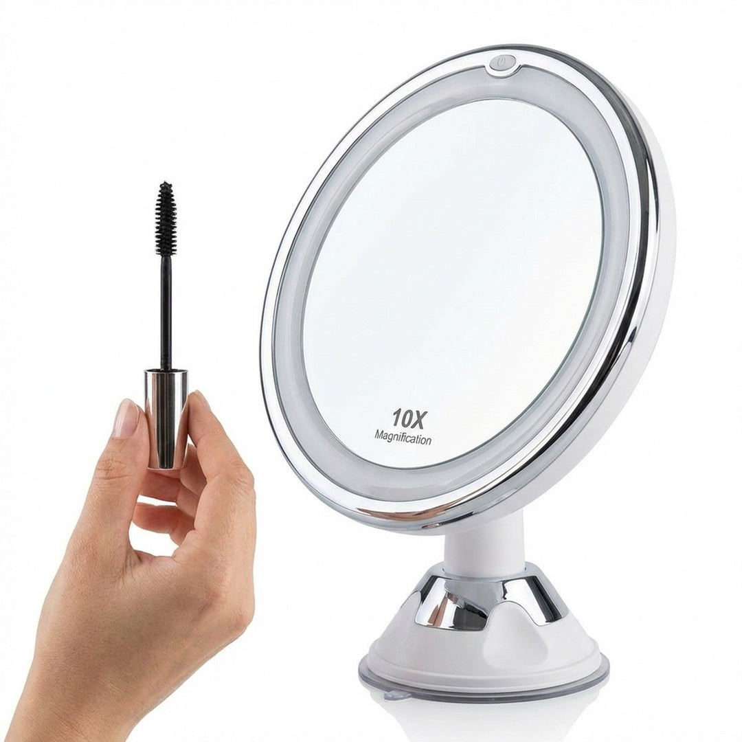 PRO BEAUTY Bathroom Mirror with LED Light and Suction Cup x10 Magnifying Mirror - White - Mirror - UNIQ