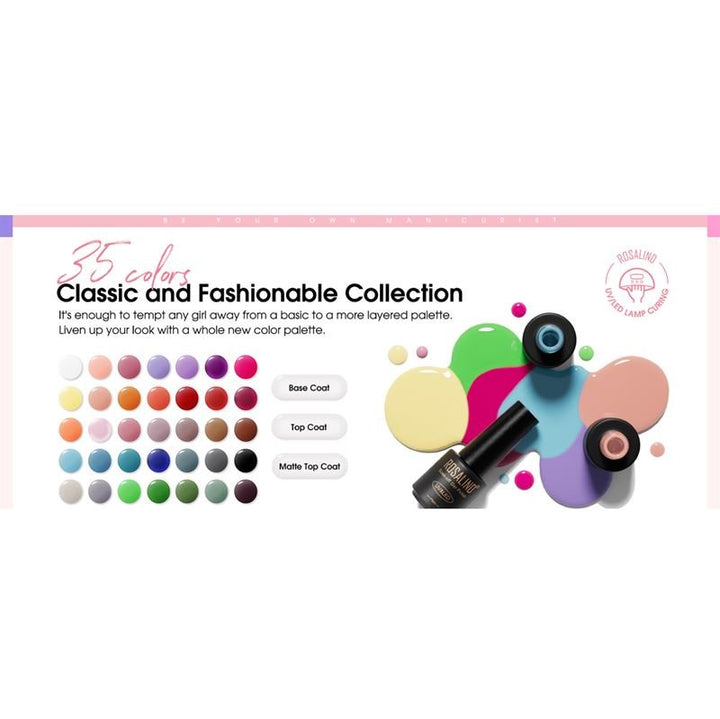 ROSALIND 38-teiliges Gel-Nagellack-Set mit 35 Farben + Unterlack & Überlack (38 x 5 ml) – | Fashiongirl