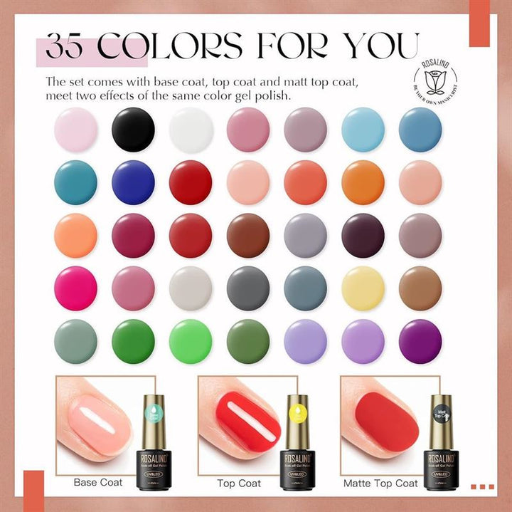 ROSALIND 38-teiliges Gel-Nagellack-Set mit 35 Farben + Unterlack & Überlack (38 x 5 ml) – | Fashiongirl