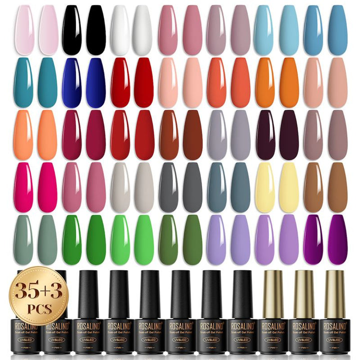 ROSALIND 38-teiliges Gel-Nagellack-Set mit 35 Farben + Unterlack & Überlack (38 x 5 ml) – | Fashiongirl
