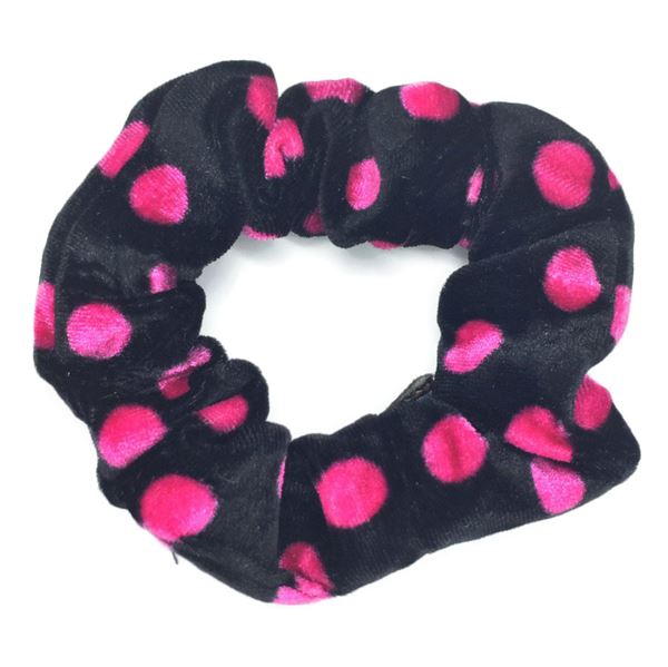 Scrunchie Hair Elastic - Black with pink polka dots - Hair Accessories
