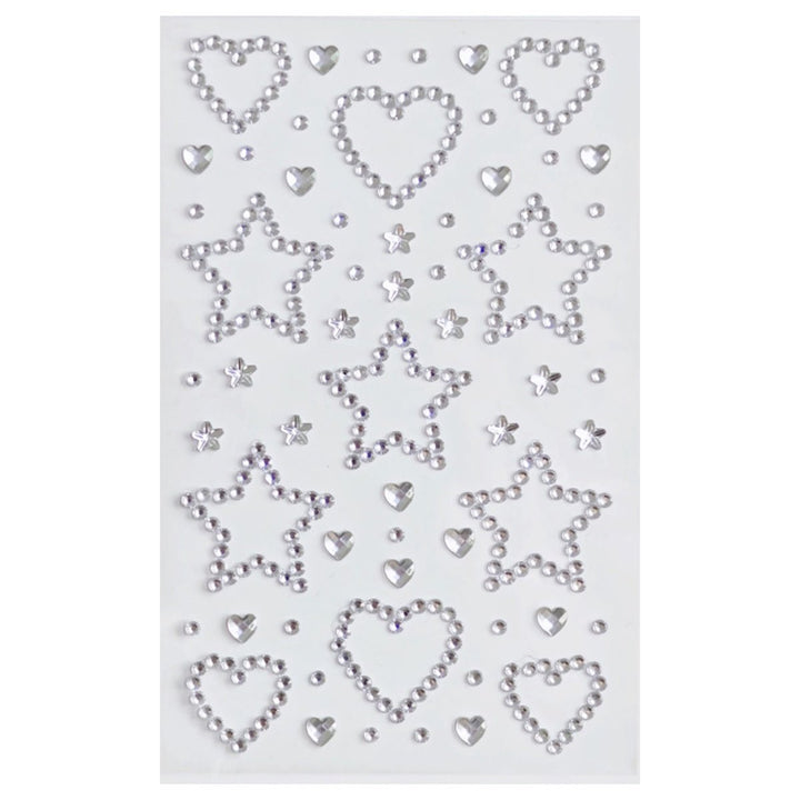 SOHO Hearts & Stars Selbstklebende Strasssteine für Gesicht, Make-up, Nägel, Körper, Bastelarbeiten – Silber – | Fashiongirl