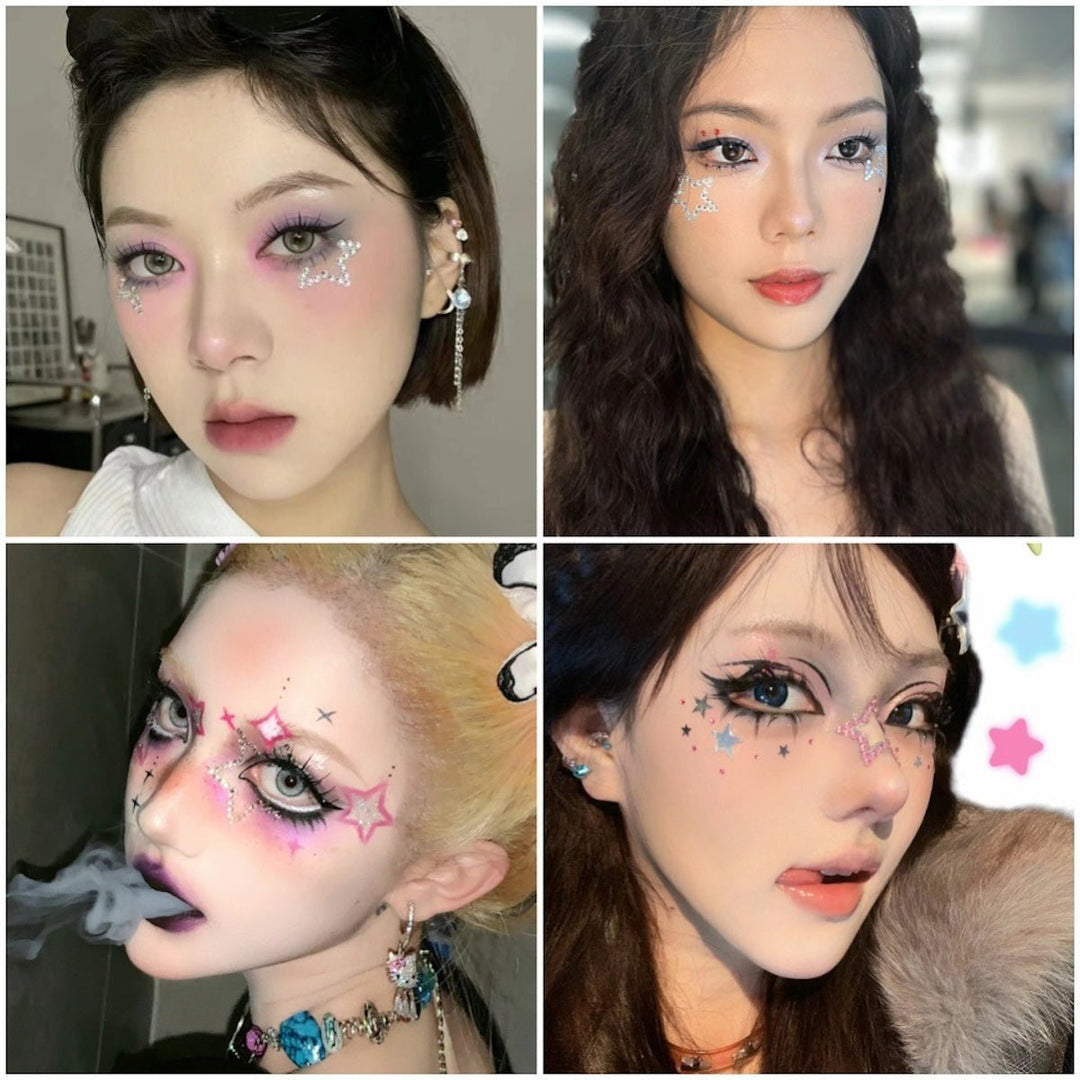 SOHO Hearts & Stars Selbstklebende Strasssteine für Gesicht, Make-up, Nägel, Körper, Bastelarbeiten – Silber – | Fashiongirl