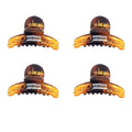 Vier SOHO Mini Tortoise Hair Claws von SOHO, jeweils mit einer Metallfeder, sind in einem 2x2-Raster auf weißem Hintergrund angeordnet – ideal für einen natürlichen Look.