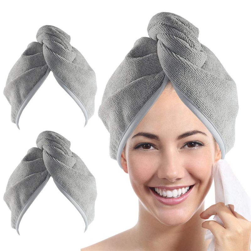 Turban-Haartuch – Schnell trocknendes Mikrofaser-Haartuch – Grau – | Fashiongirl
