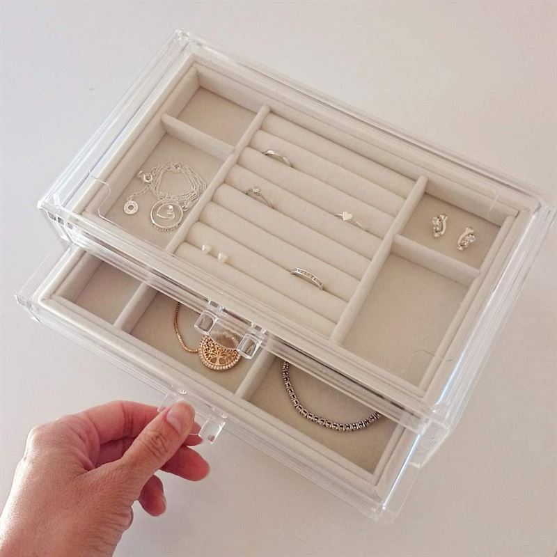 UNIQ Acryl-Schmuckkästchen mit 3 Schubladen – Aufbewahrungsorganizer für Ohrringe, Halsketten, Armbänder, Uhren usw. – Schmuckkästchen