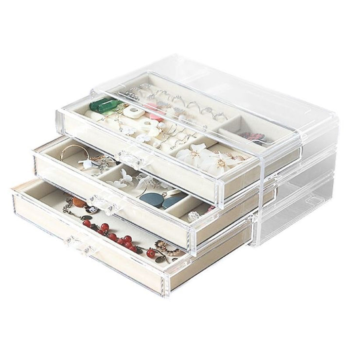 UNIQ Acryl-Schmuckkästchen mit 3 Schubladen – Aufbewahrungsbox für Ohrringe, Halsketten, Armbänder, Uhren usw. – Schmuckkästchen