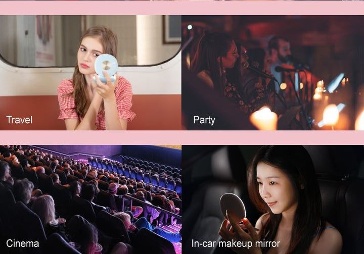 UNIQ Kompakter doppelseitiger Reisekosmetikspiegel mit LED (5-fache Vergrößerung) – Rose – | Fashiongirl