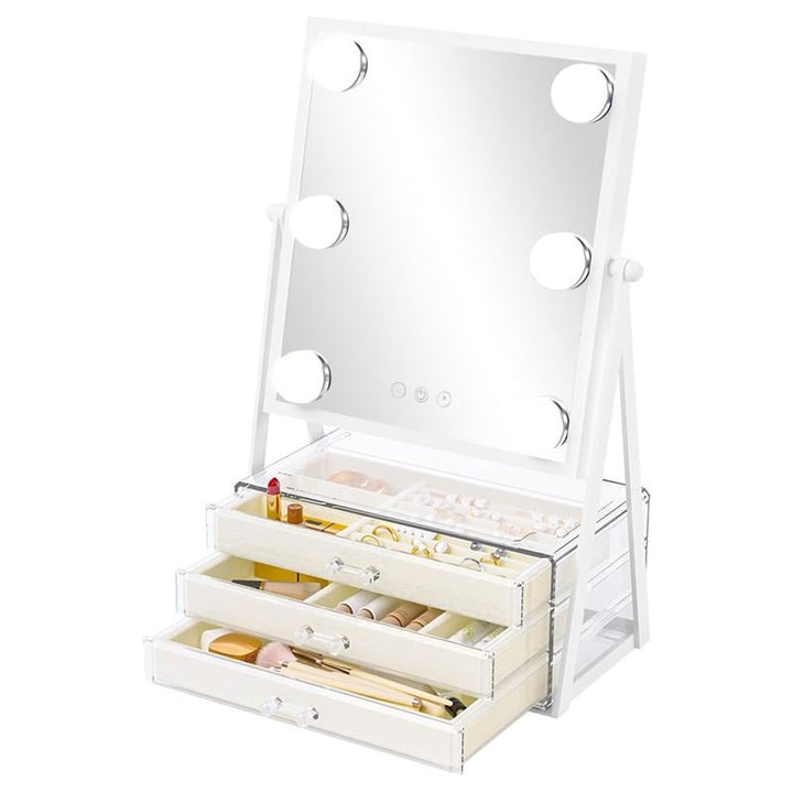 UNIQ Glasgow Vanity Makeup Mirror with 6 LED Bulbs and 3 Jewellery Storage Drawers - | Fashiongirl