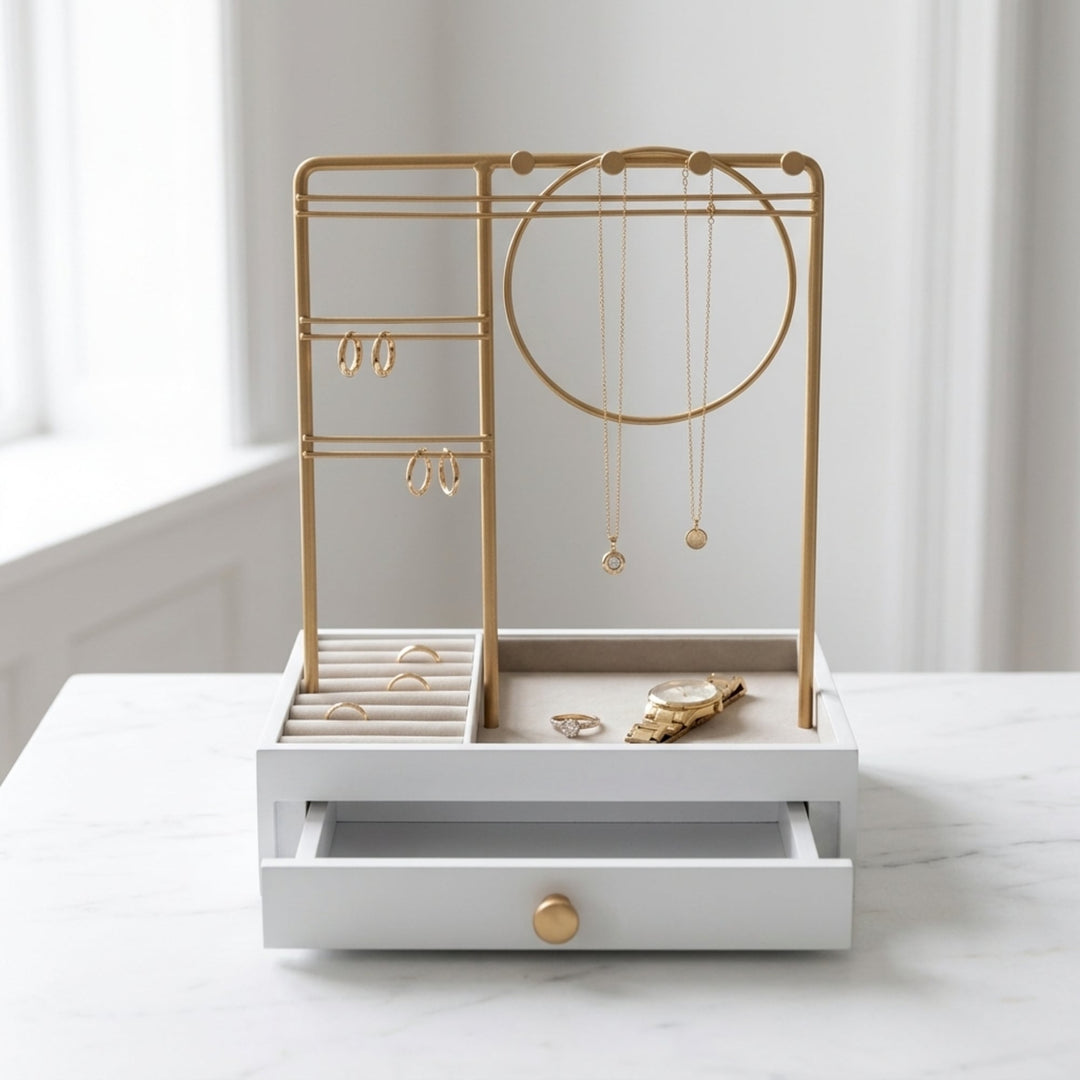 UNIQ Gold Jewelry Stand with Drawer (29 cm) - Earring & Necklace Organizer - Uncategorized - UNIQ
