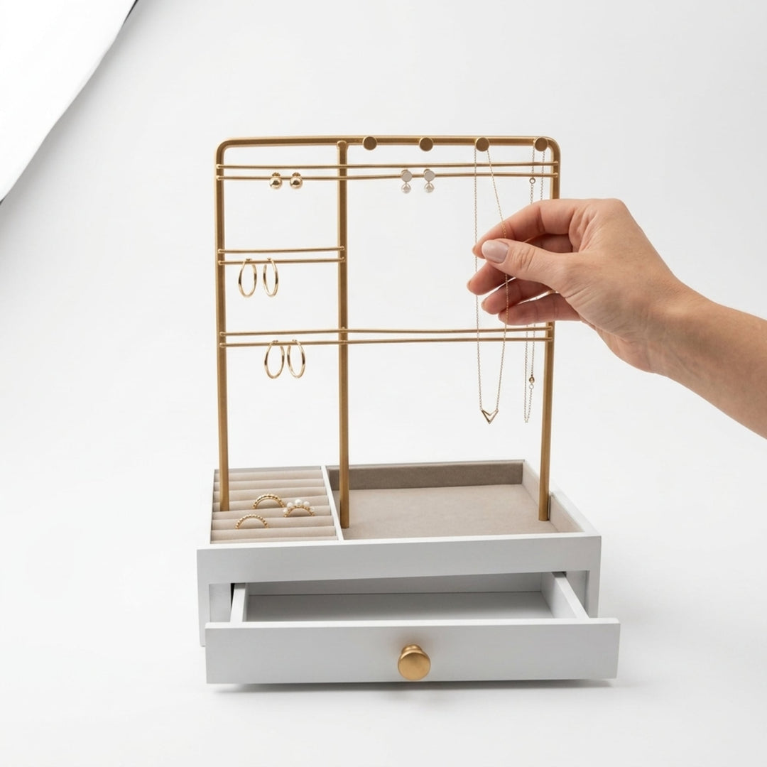 UNIQ Gold Jewelry Stand with Drawer (29 cm) - Earring & Necklace Organizer - Uncategorized - UNIQ