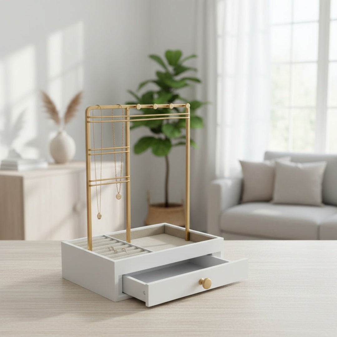 UNIQ Gold Jewelry Stand with Drawer (29 cm) - Earring & Necklace Organizer - Uncategorized - UNIQ