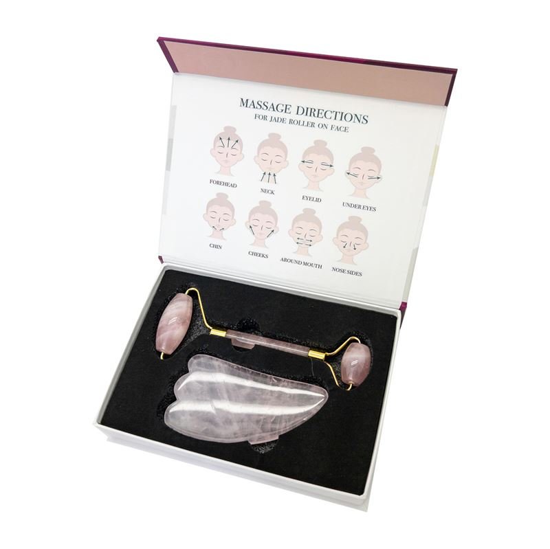 UNIQ Jade Roller Rosenquarz + Guasha-Stein | für das Gesicht – | Fashiongirl