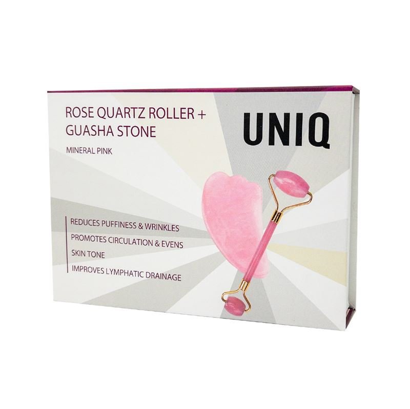 UNIQ Jade Roller Rosenquarz + Guasha-Stein | für das Gesicht – | Fashiongirl