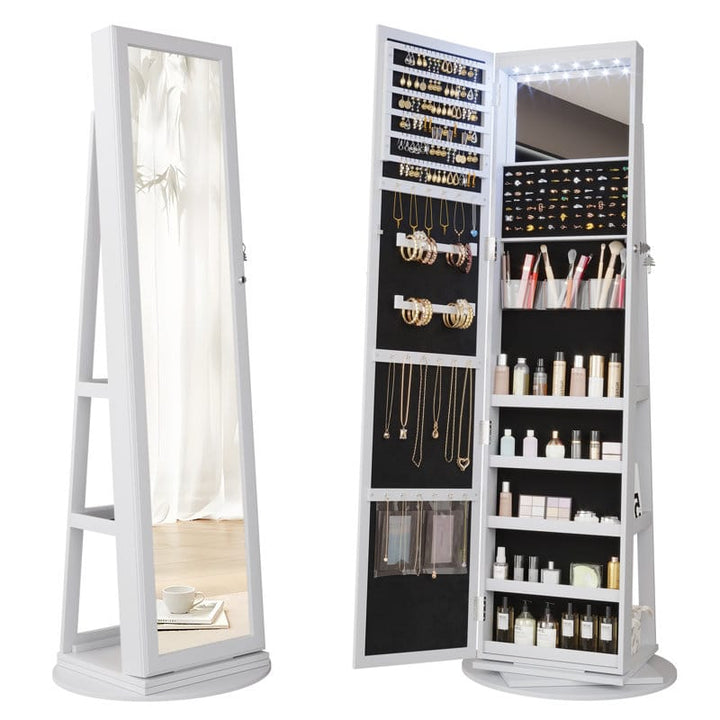 UNIQ Schmuckschrank mit Spiegel – Elegante drehbare Schmuckschatulle aus Holz mit Türen und großem Spiegel (55 cm) – | Fashiongirl