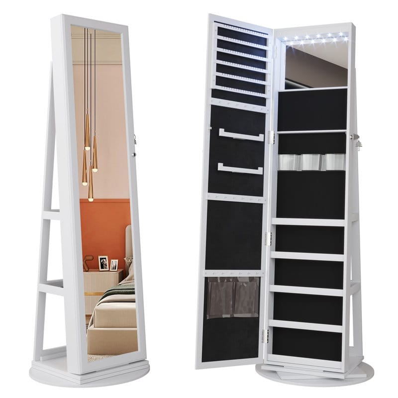 UNIQ Schmuckschrank mit Spiegel – Elegante drehbare Schmuckschatulle aus Holz mit Türen und großem Spiegel (55 cm) – | Fashiongirl