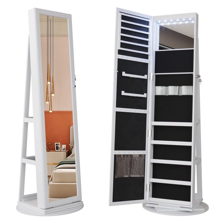 UNIQ Schmuckschrank mit Spiegel – Elegante drehbare Schmuckschatulle aus Holz mit Türen und großem Spiegel (55 cm) – | Fashiongirl