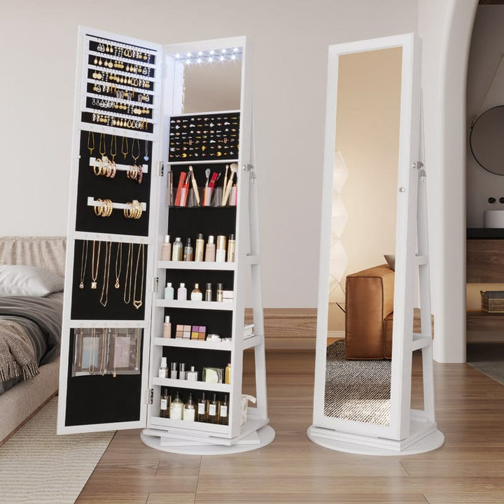 UNIQ Schmuckschrank mit Spiegel – Elegante drehbare Schmuckschatulle aus Holz mit Türen und großem Spiegel (55 cm) – | Fashiongirl