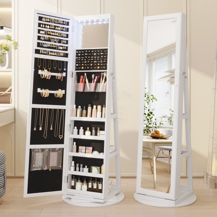 UNIQ Schmuckschrank mit Spiegel – Elegante drehbare Schmuckschatulle aus Holz mit Türen und großem Spiegel (55 cm) – | Fashiongirl
