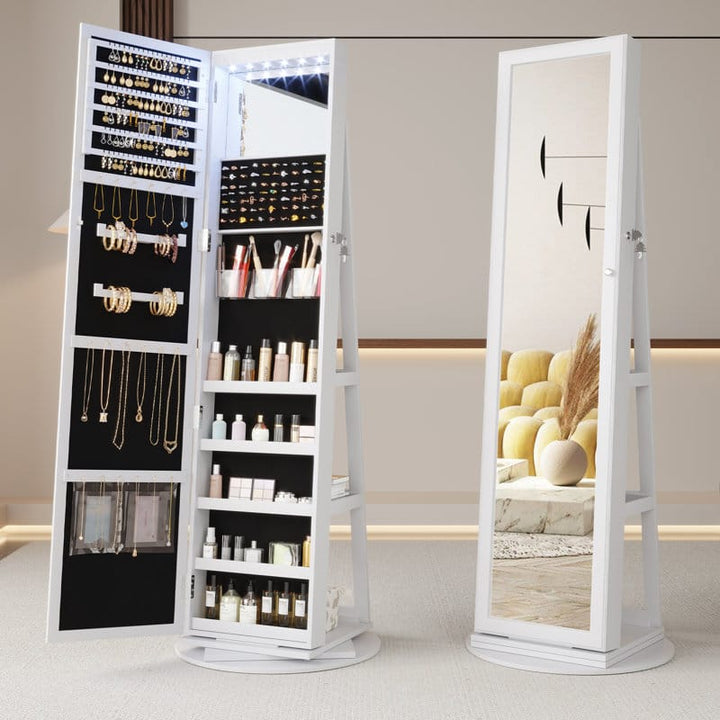 UNIQ Schmuckschrank mit Spiegel – Elegante drehbare Schmuckschatulle aus Holz mit Türen und großem Spiegel (55 cm) – | Fashiongirl