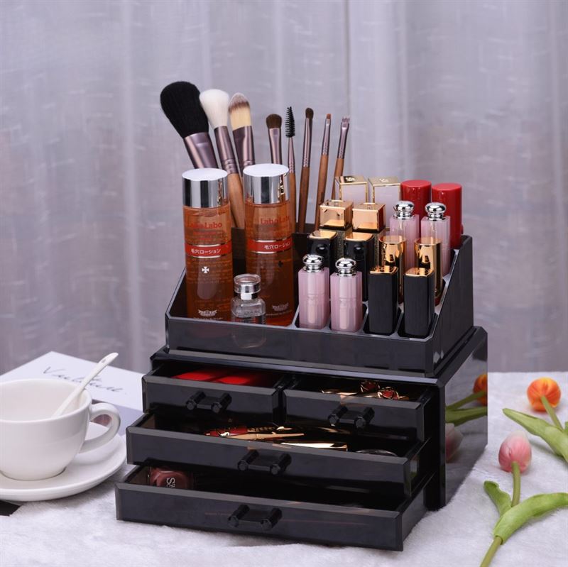 UNIQ Schmuck-/Make-up-Acryl-Organizer mit 4 Schubladen – SF 1155 – Schwarz – Organizer