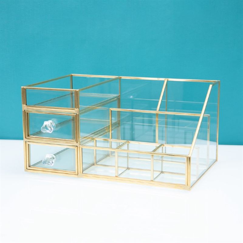 UNIQ Makeup Organiser with two drawers - Gold - | Fashiongirl