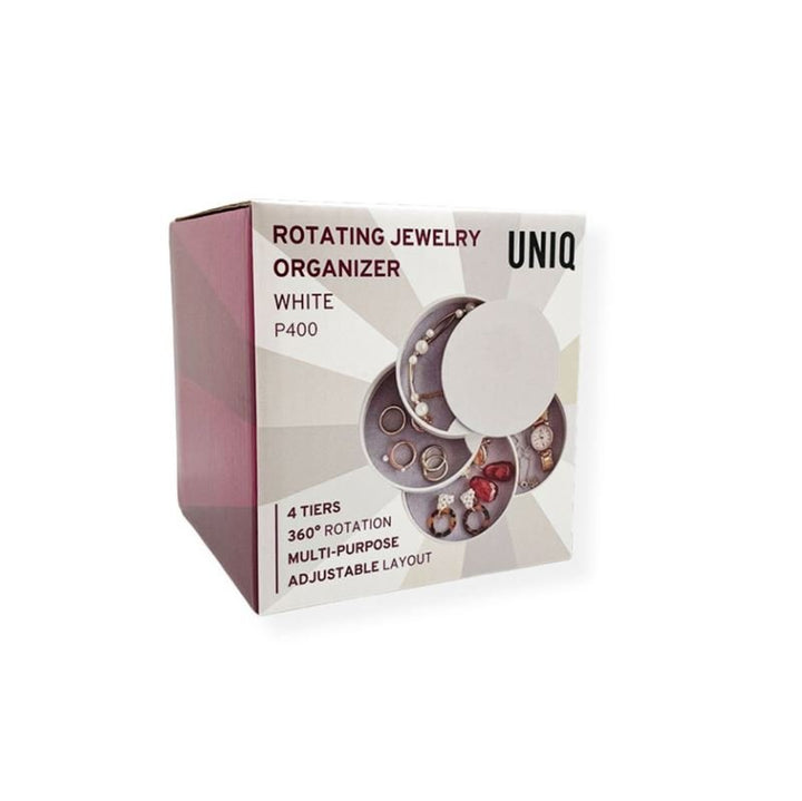 UNIQ Drehbare runde Schmuckschatulle/Organizer mit 4 Fächern – Weiß – Schmuckschatulle