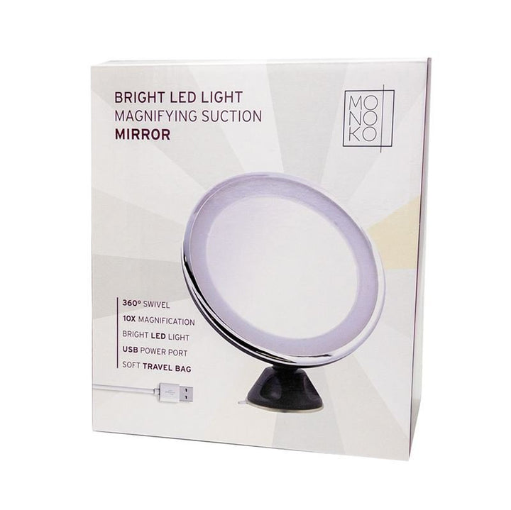 UNIQ Rundspiegel mit LED-Beleuchtung und Saugnapf x10 Vergrößerungsspiegel – Schwarz – | Fashiongirl
