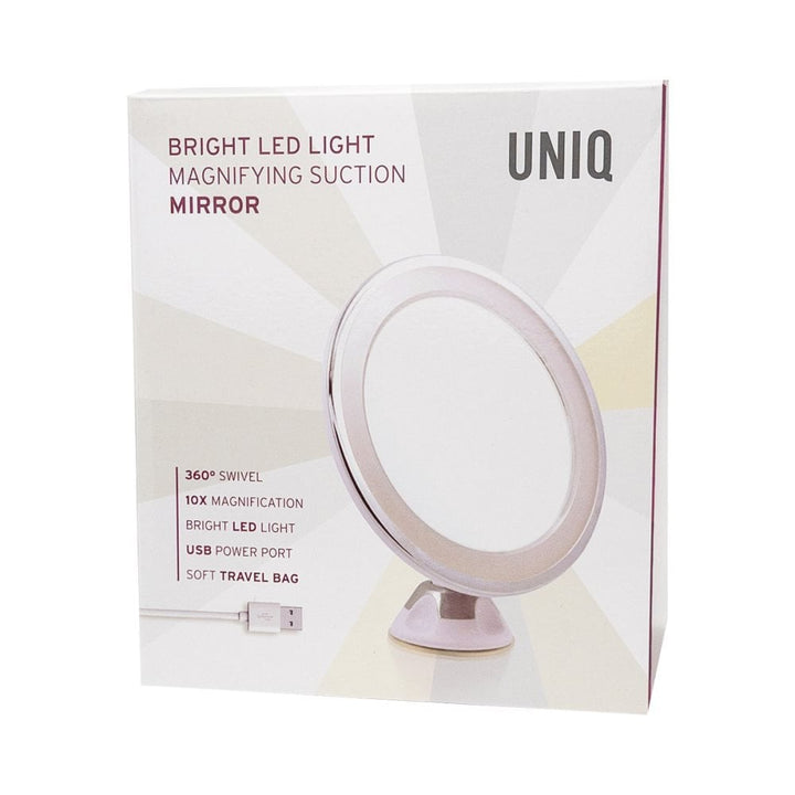 UNIQ Rundspiegel mit LED-Beleuchtung und Saugnapf x10 Vergrößerungsspiegel – Weiß – | Fashiongirl