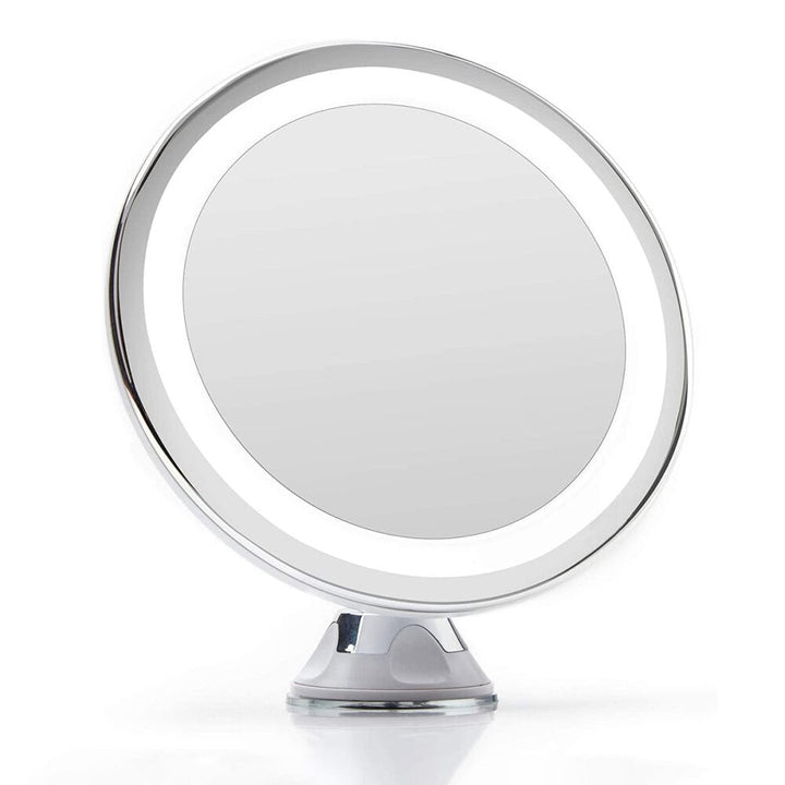 UNIQ Rundspiegel mit LED-Beleuchtung und Saugnapf x10 Vergrößerungsspiegel – Weiß – | Fashiongirl