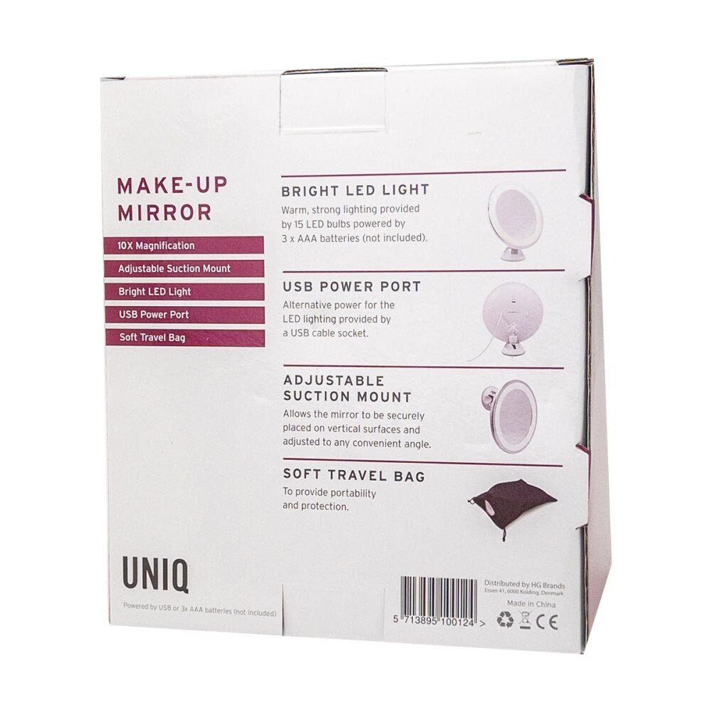 UNIQ Rundspiegel mit LED-Beleuchtung und Saugnapf x10 Vergrößerungsspiegel – Weiß – | Fashiongirl