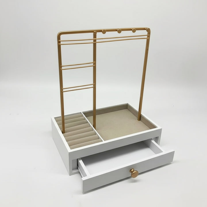 UNIQ Schmuckständer in Gold mit Schublade (29 cm) – Schmuckhalter für Ohrringe & Ketten