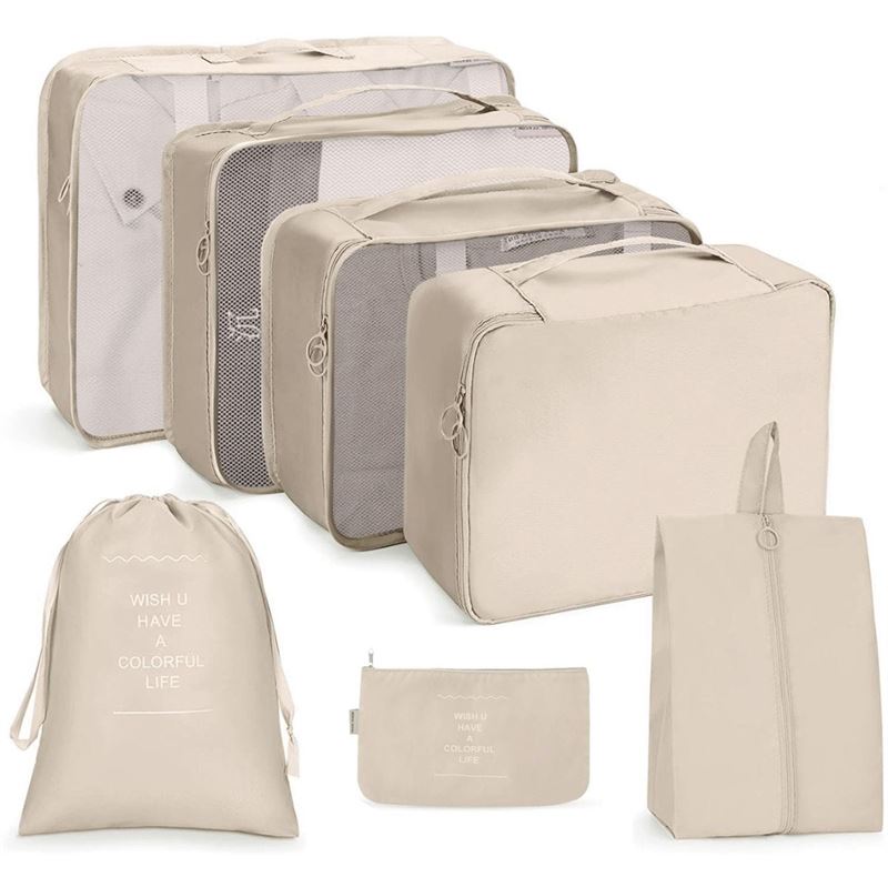 UNIQ Kofferverpackungs-Set – Perfekte Organisation und Schutz für Ihr Gepäck – Beige – 7 Teile – | Fashiongirl