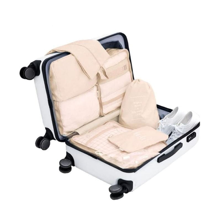 UNIQ Kofferverpackungs-Set – Perfekte Organisation und Schutz für Ihr Gepäck – Beige – 7 Teile – | Fashiongirl