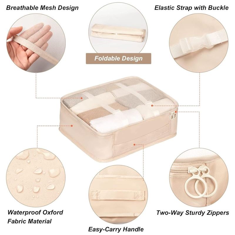 UNIQ Kofferverpackungs-Set – Perfekte Organisation und Schutz für Ihr Gepäck – Beige – 7 Teile – | Fashiongirl